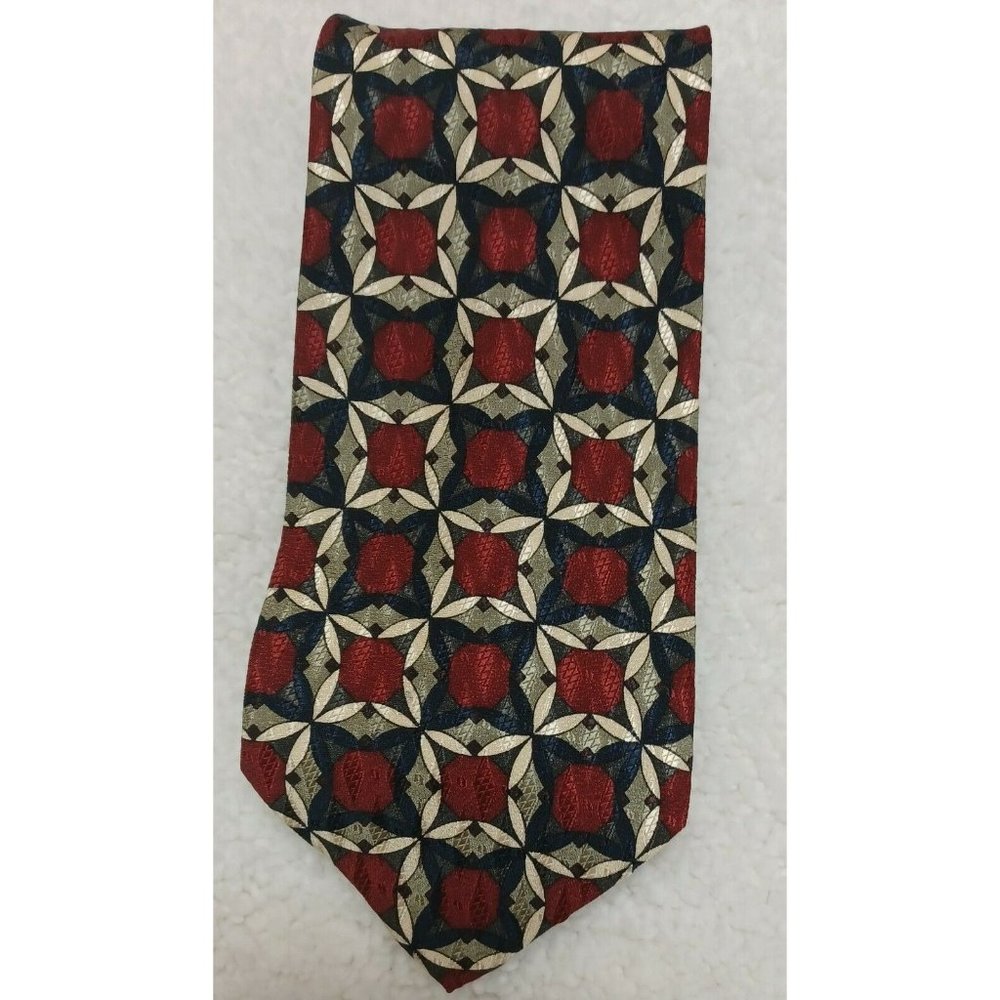 Ike Behar New York 100% Silk Tie 57" L Red, Black, Green, Beige